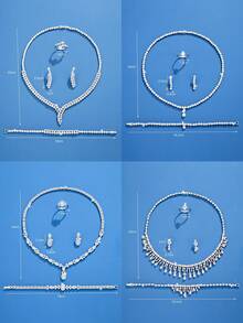 DV JEWELRY 5入組人工鋯石白色鍍金豪華珠寶套裝,包括項鍊、手鏈、耳環、開放式戒指,具有禮品盒包裝,非常適合約會、派對、紀念卡