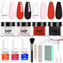 指甲浸泡粉指甲套裝入門,4色裸粉灰色浸泡粉液套裝基底和頂部活化劑,法式指甲藝術沙龍diy套裝 - 黑色 - 查看 1