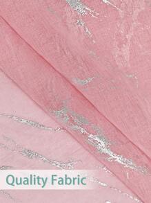 1 Pieza Cortina Rosa Transparente Con Relieve Plateado Moderno De Poliéster, Ideal Para Separación De La Habitación Y La Sala De Estar, Con Líneas Decorativas