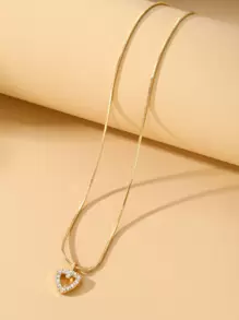 1入精品金屬極簡鑽石心形吊墜項鍊,適合女性休閒穿著 - 金黃色 - 查看 1