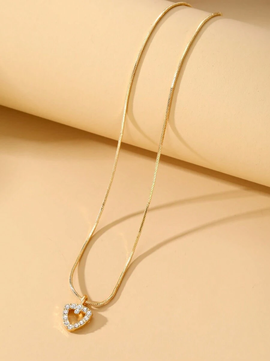 1入精品金屬極簡鑽石心形吊墜項鍊,適合女性休閒穿著 - 金黃色 - 查看 1