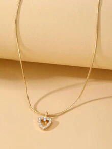 1入精品金屬極簡鑽石心形吊墜項鍊,適合女性休閒穿著 - 金黃色 - 查看 2