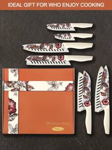 Marco Almond MA68 12-Piece Kitchen Knives Set, Colorful And Fashionable Coated Stainless Steel Knives With White Blade Guards, 6 Knives With 6 Knives Sheath