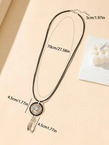 1pc Black Elegant Waterdrop Glass Pendant & Zirconia & Alloy Pendant Sweater Chain Necklace, Party Gift For Women - Multicolor - View 5