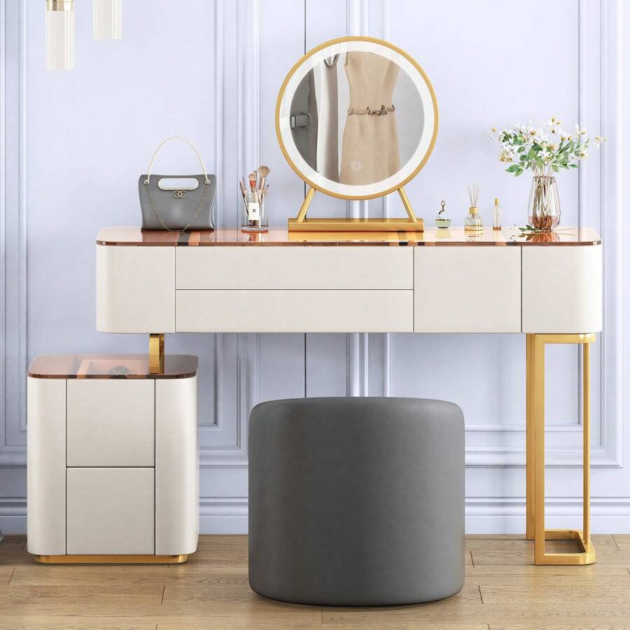 Mjkone Vanity Set with Light and Mirror, Makeup Vanity with Moveable