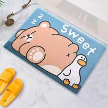 1入組可愛卡通治癒柔軟記憶海綿吸水防滑浴室墊,馬桶墊 - 藍色 - 查看 4
