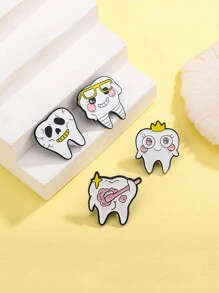 1pc Cartoon Teeth Design Brooch Including Skull Teeth, Decayed Teeth, Tooth Princess, With Oil Drip Paint - Multicolor - View 1