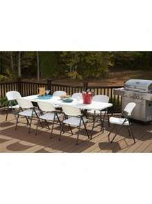 8 Foot Centerfold Folding Table, White - White - View 4