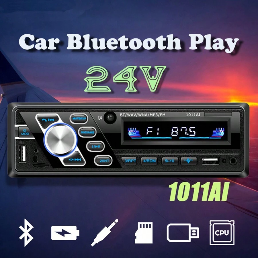 1入24v汽車mp3播放器,帶有卡插槽和fm收音機,汽車單碟mp3播放器 - 黑色 - 查看 1