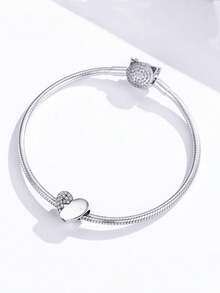 1Pc S925 Sterling Silver Lucky Heart Beads Beaded DIY Jewelry - Silver - View 4