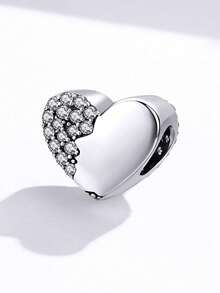 1Pc S925 Sterling Silver Lucky Heart Beads Beaded DIY Jewelry - Silver - View 5