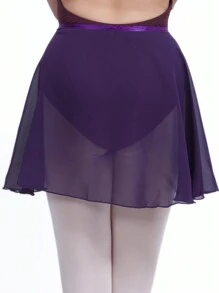 balletto Adult Women's Chiffon Tutu Ballet Dance Short Skirt, One-Piece Style Waist Apron For Dancing Practice And Performance - 紫色 - 查看 2