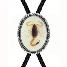 原創經典bolo Necktie,採用馬毛設計,鑲嵌寶石裝飾和可調節的繩索。適合男女服裝,包括毛衣,牛仔褲的掛件時尚配件,採用皮革繩制成 - 夜光蝎子 - 查看 3