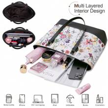 UKEIN Handbag Set, Purse Sets For Women, Tote Bag 4 Pcs, Fashion Purse Sets Women's Handbags The Tote Bag Handbags Sets - 花&黑 - 查看 3