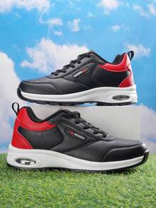 SHUANGXING 男款輕質軟底氣墊吸震黑色運動鞋,冬季休閒低幫鞋帶跑步鞋 - 黑色 - 查看 2