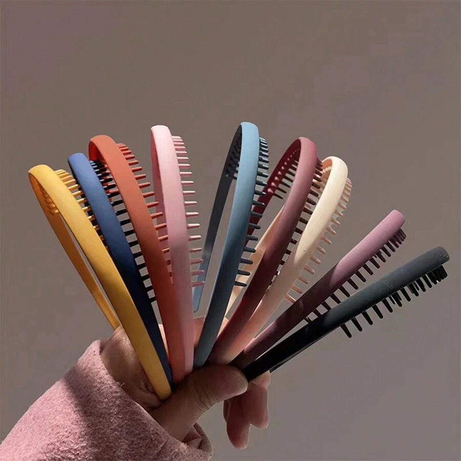 9 件裝女孩彩色塑膠帶牙髮帶,簡約純色防滑髮梳髮飾,非常適合日常使用 - 彩色 - 查看 1