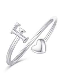 光滑戒指 26个英文字母戒指 心形字母戒指 素面戒指 开口戒指 简约个性化戒指 - 銀色 - 查看 6