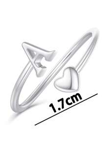 光滑戒指 26个英文字母戒指 心形字母戒指 素面戒指 开口戒指 简约个性化戒指 - 銀色 - 查看 8