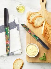 Marco Almond MA69 12-Piece Kitchen Knives Set, Colorful And Fashionable Coated Stainless Steel Knives With Black Blade Guards, 6 Knives With 6 Knives Sheath
