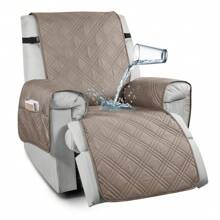 1/2/3 Seat Waterproof Recliner Sofa Cover, Non Slip Recliner Chair Covers, Washable Reclining Couch Cover Outdoor Cushion Covers Garden Furniture Protector With Elastic Straps Pocket For Pets, Cats, Dogs Taupe - 灰褐色 - 查看 4