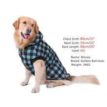 1入組格紋寵物夾克帶罩,棉服,濃烈香調和舒服的,合適的適用於小/中/大小狗,冬天室內室外使用 - 藍色 - 查看 4