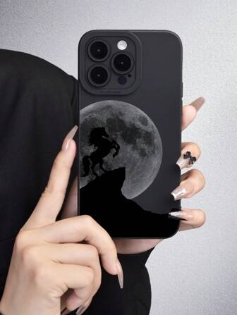 1 st. Svart TPU Fodral Med Galopperande häst Mönster Och Matt , Fullständigt skydd Mot Damm Och Vattentät , Kompatibel med iPhone Serier