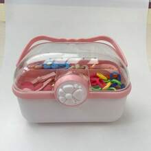 A pink storage box, cute cartoon ventilation plastic material storage box children hand material storage home accessories storage box layered storage box hair clip rubber band storage box small items storage - pink and white - View 3