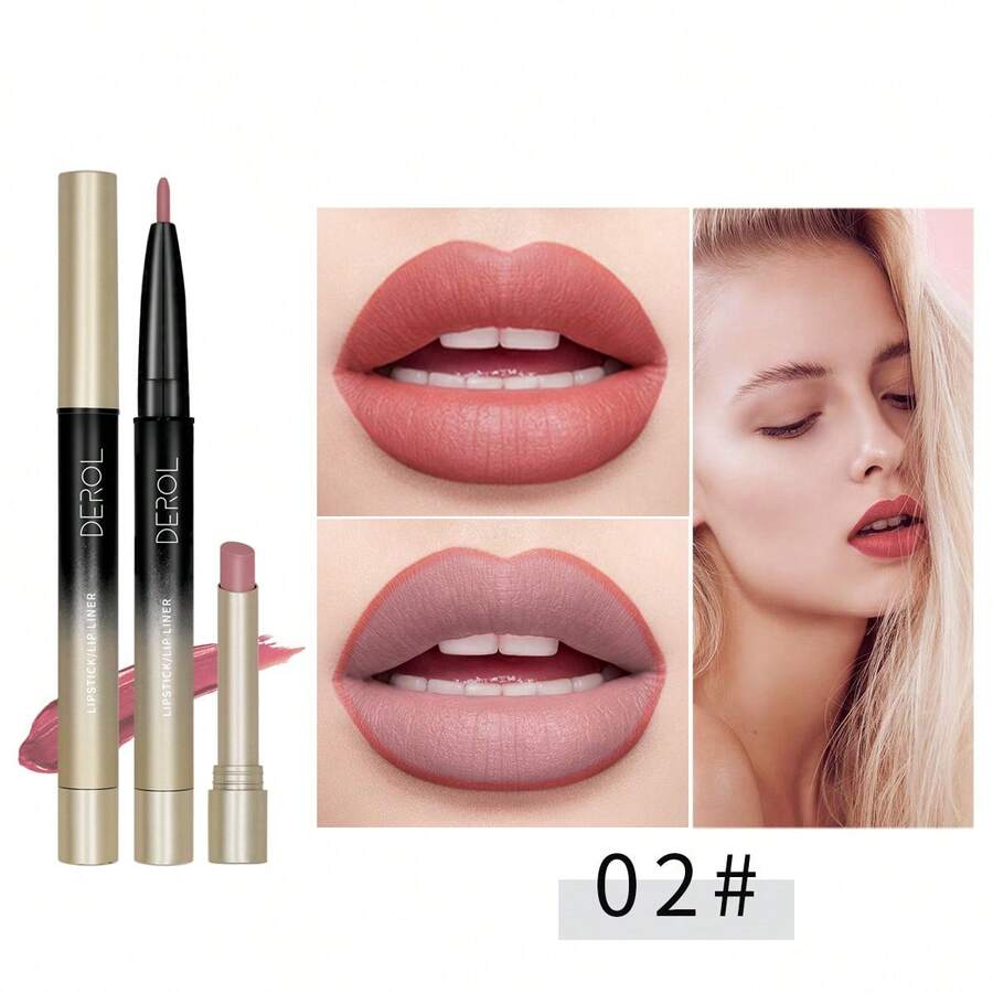 雙頭啞光,不易沾杯,絨面質地,持久唇線筆 - 酒紅色 - 查看 1