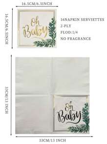 16pcs/Set Oh Baby Gold Foil Green Leaf Napkins 13x13inch, Baby Shower Birthday Party Decorative Tissue Paper - Multicolor - View 3