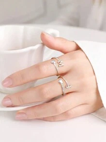 光滑戒指 26个英文字母戒指 心形字母戒指 素面戒指 开口戒指 简约个性化戒指 - 銀色 - 查看 2