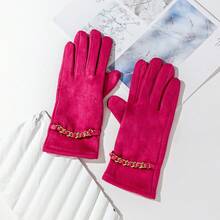 1 đôi Quý cô Chống gió Và Ấm áp Màn hình cảm ứng Da lộn Găng tay Với Kim cương đính Trang trí chuỗi In Hoa hồng Sành điệu Và Thích hợp Đối với Mùa thu Và Mùa Đông Hằng ngày - Màu Hồng Tươi - Xem 2