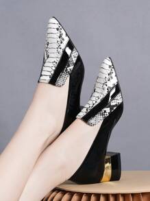 女士蛇皮图案尖头中跟派对高跟鞋