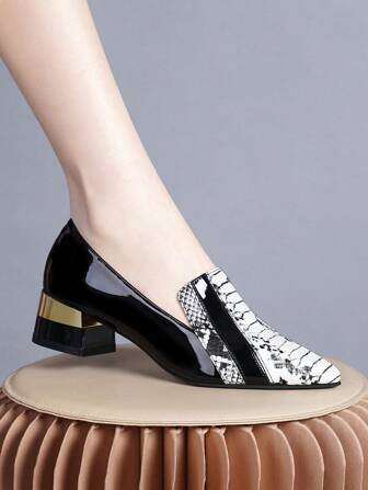 女士蛇皮图案尖头中跟派对高跟鞋