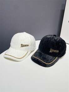 1pc Women's Velvet Baseball Cap With Claw Chain Rhinestone Letter Decoration, Suitable For Daily Wear - Black - View 2