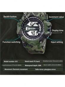 Reloj digital de uso rudo sumergible para caballero, con luz Camuflaje Varios colores - Rojo - Ver 3