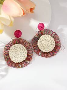 1對波西米亞風格手工向日葵&編織竹藤耳環,適合女性的日常配飾珠寶 - D - 查看 12