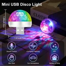 USB迷你燈球派對燈，聲控DJ舞臺閃光燈，便攜式LED汽車環境燈，適用於派對、卡拉OK、酒吧、戶外音樂節、露營等場合（1件裝-Android/Apple/Type-C 界面可選）