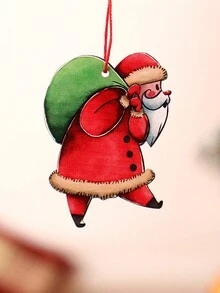 創意聖誕老人和馴鹿設計懸掛裝飾品 6 件套,節日色彩,木質裝飾 - 三格鹿 - 查看 4