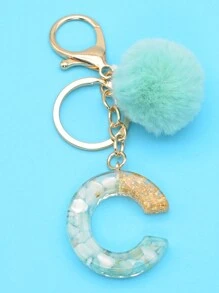 Cute 1pc Alphabet Initial Keychain With Light Blue Furry Ball For Women's Bag Decor - Baby Blue - View 2