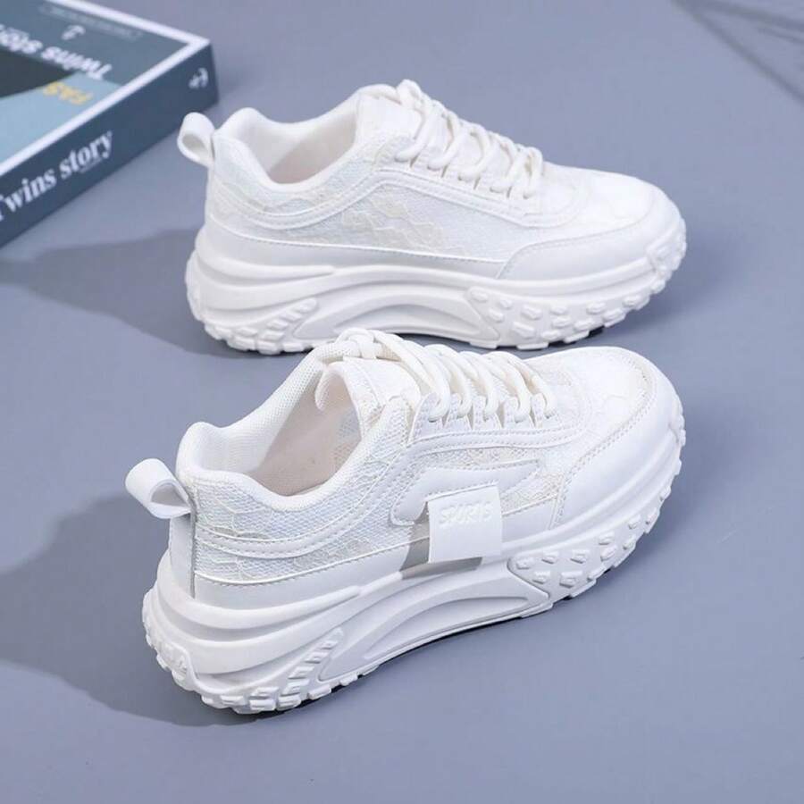 Women's Shoes New Casual Flat Skateboarding Tennis Non-Slip Fashion Breathable Sneakers With Thick Bottom - Beige - View 1