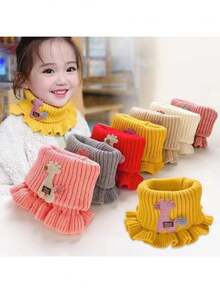 兒童針織圍巾蕾絲假領冬季保暖圍脖男童女童防風