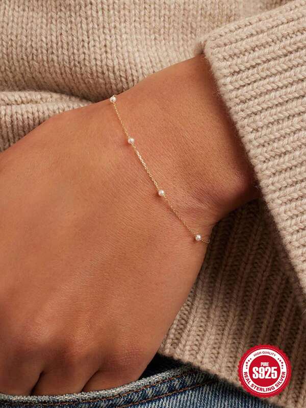 1PC Gold Tiny Pearl Bracelet 18K Gold Bracelet For Women Adjustable Bracelet Gifts For Mother Wife  Girls