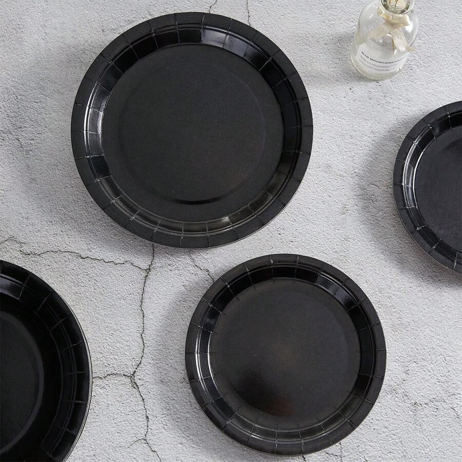 Black Disposable Plates And Napkins, Party Supplies For 24 Guests, Suitable For Birthday