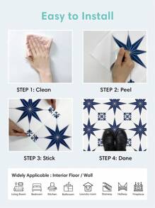 1/10pcs Floor Sticker Blue Star Peel and Stick Vinyl Floor Tile Sticker Self adhesive Bathroom Non Slip Floor Sticker Waterproof Peel and Stick Floor Decorative Wall Sticker - Navy Blue - View 6
