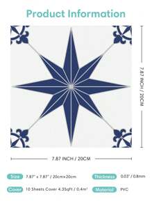 1/10pcs Floor Sticker Blue Star Peel and Stick Vinyl Floor Tile Sticker Self adhesive Bathroom Non Slip Floor Sticker Waterproof Peel and Stick Floor Decorative Wall Sticker - Navy Blue - View 7