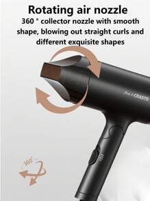 Crasts Md-15可折疊高功率風筒帶集中器,3種溫度設定冷熱風,低噪音,適用於家用和沙龍,12m/s,1600w,17000轉,黑色