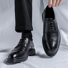 男士黑色厚底正式皮鞋,英式風格,適合商務和婚禮 - 黑色 - 查看 4
