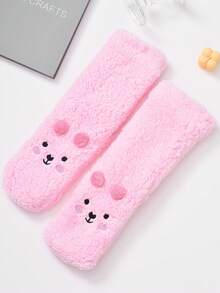 1 双女士圣诞图案保暖内衬地板袜，加厚珊瑚绒可爱防滑长袜，适合秋冬季睡眠、室内活动