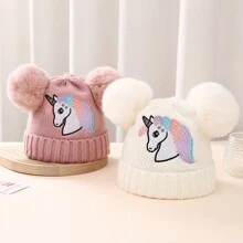Giường đôi tiêu chuẩn Dày Dệt hoa Love Mũ len 0-12 Tháng Sơ Sinh Mũ len - Hồng - Xem 2