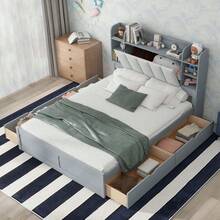 MERAX Wood Queen Size Platform Bed With Storage Headboard, Shelves And 4 Drawers - 灰色的 - 查看 1
